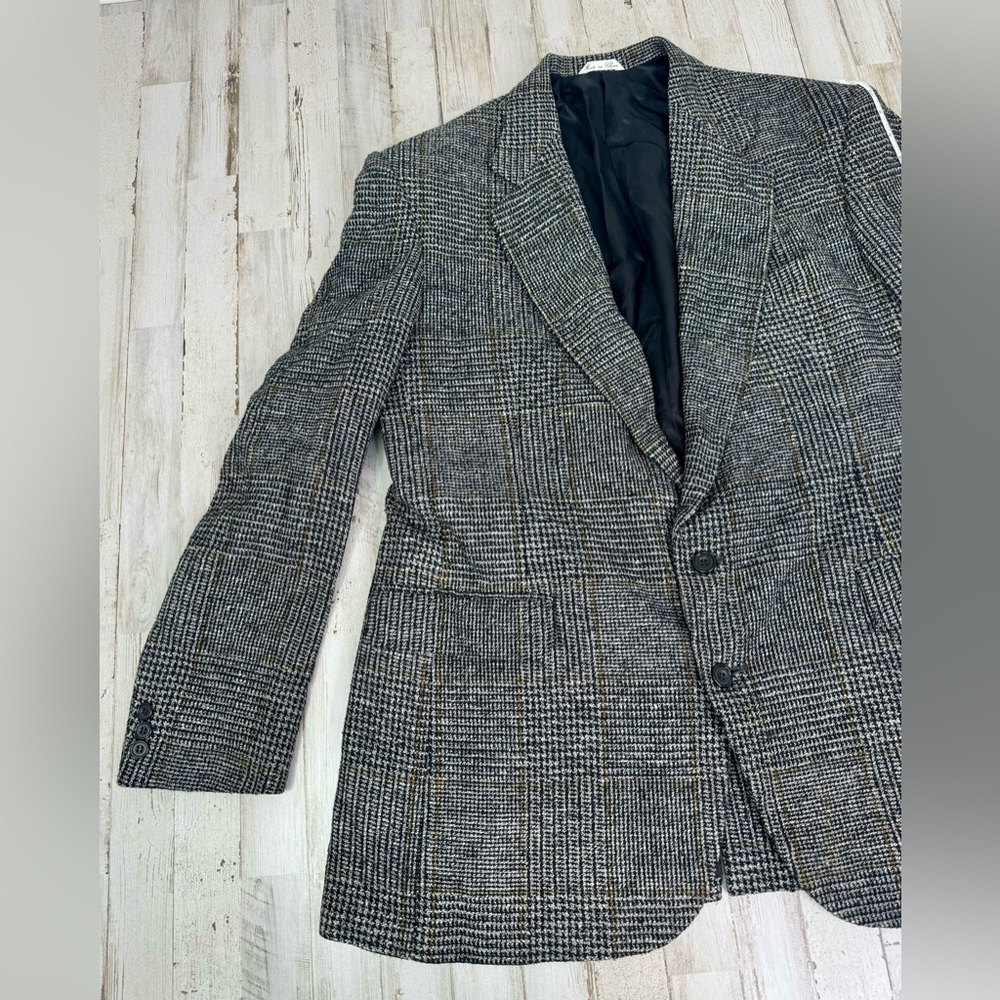 Haggar Mens Sport Coat Two Button Gray Nailshead Glen Checked Silk 44L - Picture 3 of 13